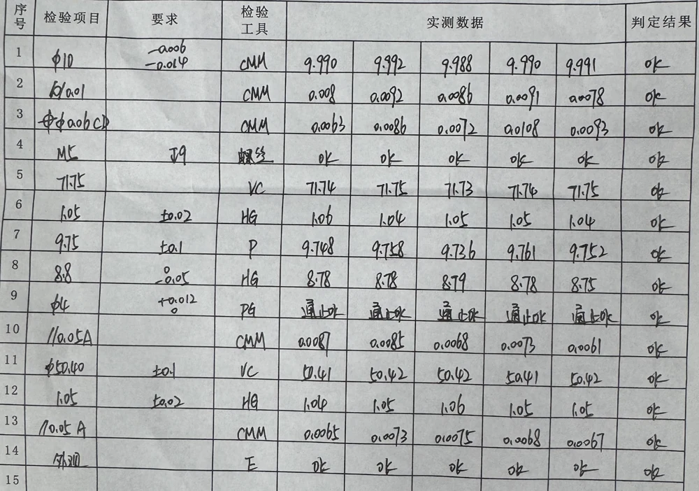 Redacted OUJI finished-part inspection record