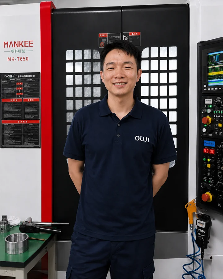OUJI team member coordinating engineering and manufacturing work
