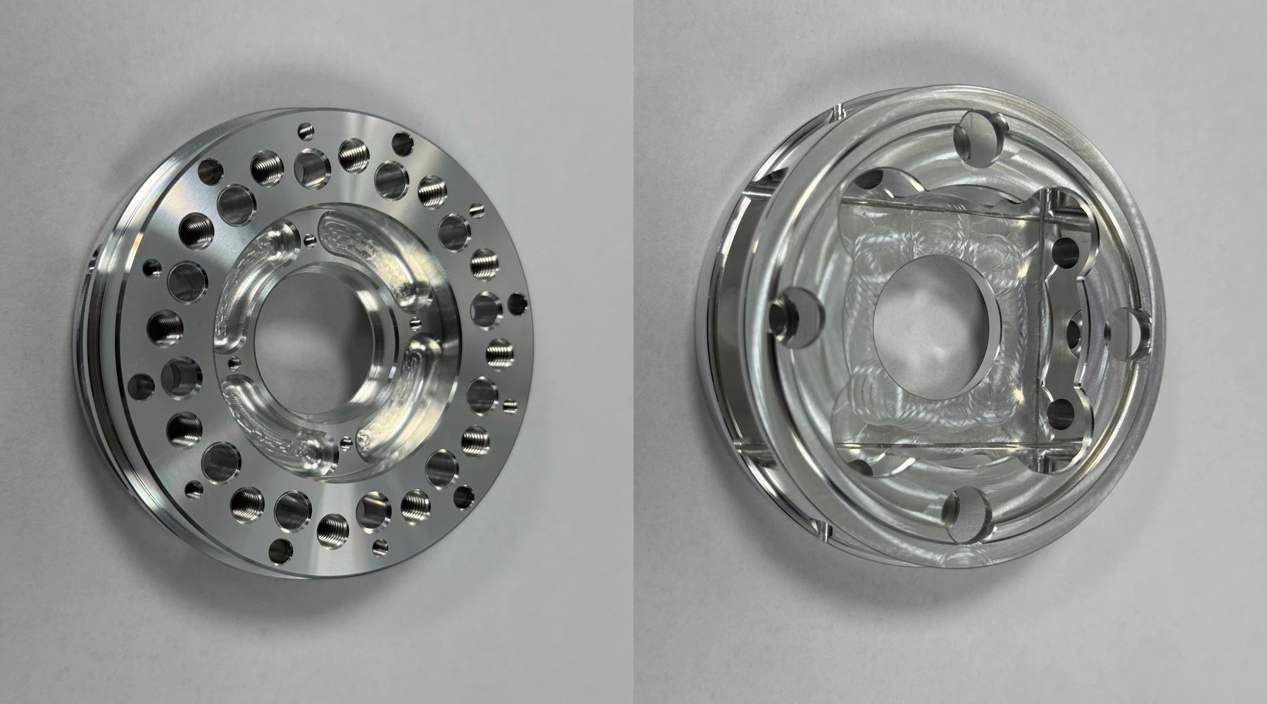 Front and rear views of the finished robot gearbox planet carrier