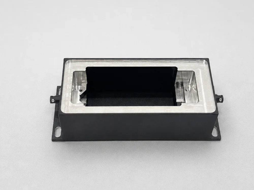 Black anodized aluminum prototype with precision-machined bare aluminum surfaces